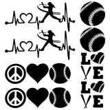 Craspire 8 Sheets 4 Style Heart & Tennis Pattern Laser Style PET Waterproof Self-Adhesive Stickers, Decals for Car, Motocycle Decor, Black, 106~174x52~95x0.1mm, 2 Sheets/style