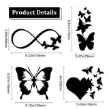 Craspire 8 Sheets 4 Style Infinity Heart & Butterfly Laser Style Plastic Adhesive Car Stickers, Waterproof Window Decals, for Car, Wall Decoration, Black, 125~173x78~136x0.1mm, 2 Sheets/style