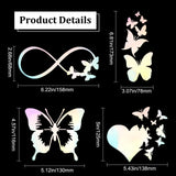 Craspire 8 Sheets 4 Style Infinity Heart & Butterfly Laser Style Plastic Adhesive Car Stickers, Waterproof Window Decals, for Car, Wall Decoration, Colorful, 125~173x78~136x0.1mm, 2 Sheets/style