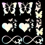 Craspire 8 Sheets 4 Style Infinity Heart & Butterfly Laser Style Plastic Adhesive Car Stickers, Waterproof Window Decals, for Car, Wall Decoration, Colorful, 125~173x78~136x0.1mm, 2 Sheets/style