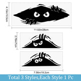 Craspire 3 Sheets 3 Style Peeking Monster Plastic Waterproof Peeking Monster Stickers, Self-adhesive Decals for Car Decorations, Black, 130x290x0.1mm and 75x195x0.2mm, 1 Sheet/style