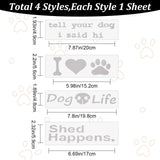 Craspire 4 Sheets 4 Styles Dog Theme PET Plastic Adhesive Car Stickers, Waterproof Window Decals, for Car, Wall Decoration, White, 48~59x152~200x0.2mm, 1 sheet/style