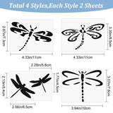 Craspire 8 Sheets 4 Styles PET Waterproof Car Stickers, Self-Adhesive Decals, for Vehicle Decoration, Dragonfly Pattern, 58~110x45~110x0.1mm, 2 sheets/style