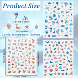 Craspire 12 Sheets 3 Style Waterproof Ocean Theme PET Nail Art Stickers, Self-adhesive, for DIY Nail Decals Design Manicure Decor, Mixed Color, 133x83x0.5mm, 4sheets/style