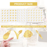 Craspire 80 Sheets 4 Patterns PVC Waterproof Self-Adhesive Sticker Sets, Cartoon Decals for Gift Cards Decoration, Gold Color, Vegetable Pattern, 100x78x0.1mm, Stickers: 12x12mm, 30pcs/sheet, 20 sheets/pattern