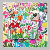 Craspire 50Pcs Tulip Pattern Waterproof PVC Plastic Scrapbook Stickers, Self Adhesive Picture Stickers, Mixed Color, 55~85mm