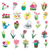 Craspire 50Pcs Tulip Pattern Waterproof PVC Plastic Scrapbook Stickers, Self Adhesive Picture Stickers, Mixed Color, 55~85mm