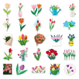 Craspire 50Pcs Tulip Pattern Waterproof PVC Plastic Scrapbook Stickers, Self Adhesive Picture Stickers, Mixed Color, 55~85mm