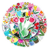 Craspire 50Pcs Tulip Pattern Waterproof PVC Plastic Scrapbook Stickers, Self Adhesive Picture Stickers, Mixed Color, 55~85mm