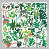 Craspire 50Pcs 50 Styles Plant Theme Waterproof PVC Plastic Stickers, Self Adhesive Picture Stickers, for Water Bottles, Laptop, Luggage, Cup, Computer, Mobile Phone, Skateboard, Guitar Stickers, Leaf Pattern, Green, 42~90x31~65mm, 50pcs/set