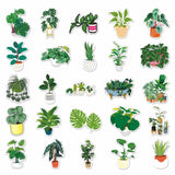 Craspire Waterproof PVC Adhesive Stickers, for Suitcase, Skateboard, Refrigerator, Helmet, Mobile Phone Shell, Plants Pattern, 55~85mm, 50pcs/bag