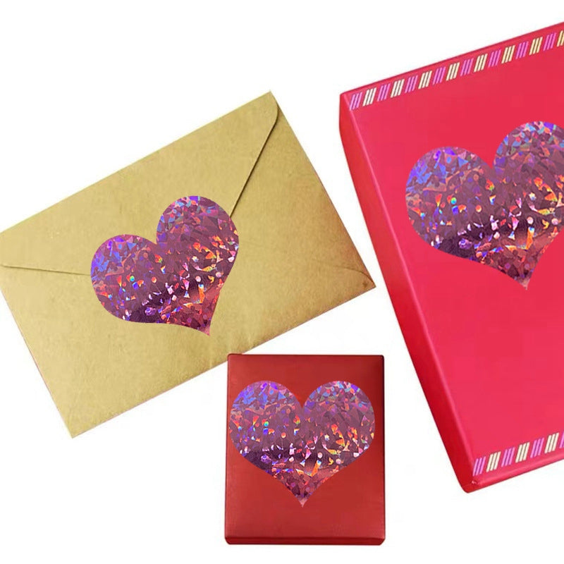 Valentine's Day Glitter Heart Stickers,Red Heart Stickers Roll,Heart Labels for Anniversaries Wedding(500Pcs/Roll)