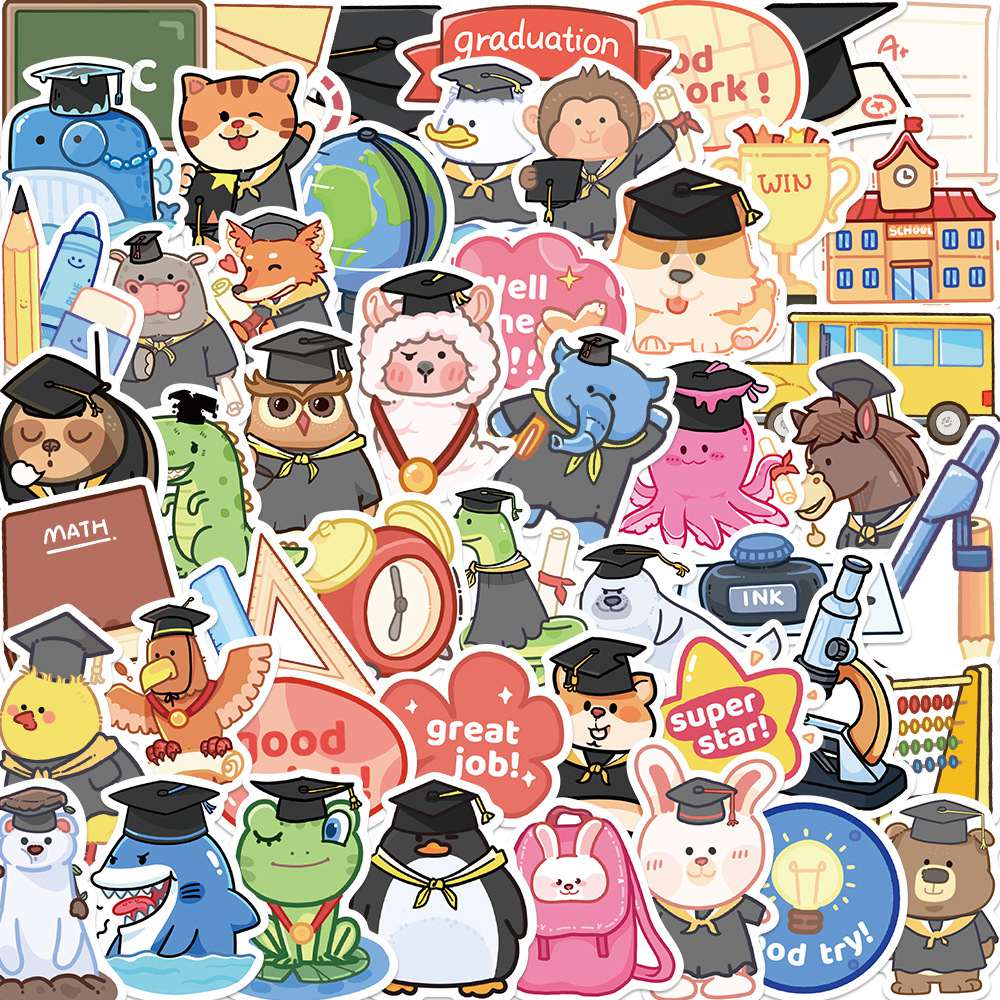 50pcs Cute Cartoon Thanks Teacher Stickers For Laptop Water Bottle