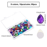 Craspire 80Pcs 8 Colors Extra Large Jewelry Sticker, Acrylic Rhinestone Stick-On Cabochon, with Self Adhesive, Faceted, Teardrop, Mixed Color, 2.5x1.8x0.5cm, 10pcs/color