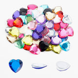 Craspire 60Pcs Extra Large Jewelry Sticker, Acrylic Stick On Cabochon, with Self Adhesive, Heart, Faceted, Mixed Color, 2.5x2.5x0.5cm