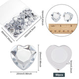 Craspire 60Pcs Heart Acrylic Rhinestone Stick-On Cabochon, with Self Adhesive, Clear, 2.5x2.5x0.5cm, 60pcs/box