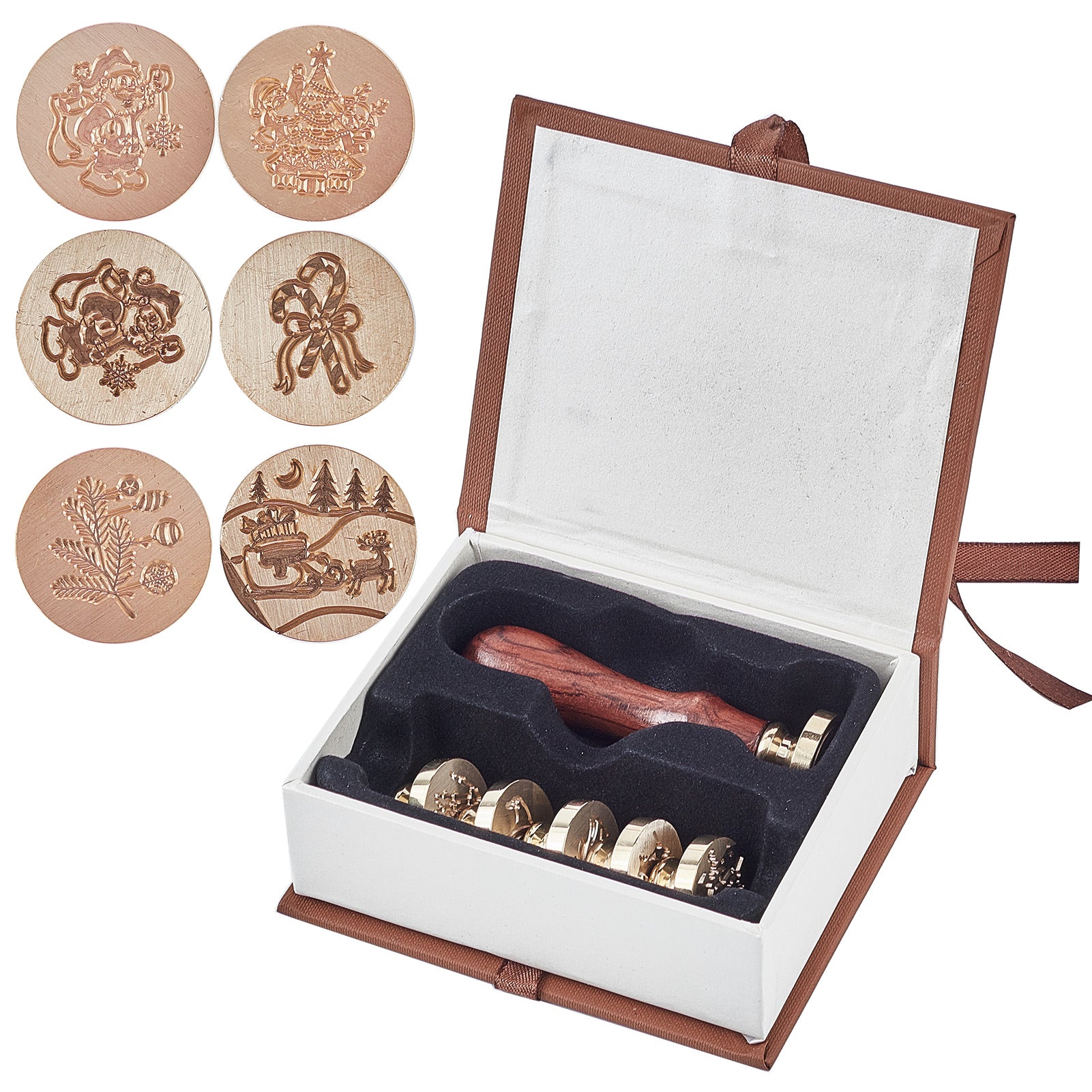 CRASPIRE Wax Seal Stamp Heads Set(6PCS Wax Stamps, 2PCS Wood Handles)