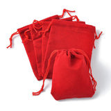 100 pc Velvet Cloth Drawstring Bags, Jewelry Bags, Christmas Party Wedding Candy Gift Bags, Red, 9x7cm