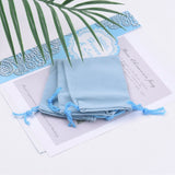 100 pc Velvet Cloth Drawstring Bags, Jewelry Bags, Christmas Party Wedding Candy Gift Bags, Light Sky Blue, 9x7cm