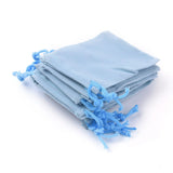 100 pc Velvet Cloth Drawstring Bags, Jewelry Bags, Christmas Party Wedding Candy Gift Bags, Light Sky Blue, 9x7cm