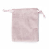 50 pc Velvet Jewelry Drawstring Bags, with Satin Ribbon, Rectangle, Misty Rose, 10x8x0.3cm