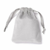 50 pc Velvet Jewelry Drawstring Bags, with Satin Ribbon, Rectangle, Silver, 10x8x0.3cm