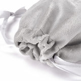 50 pc Velvet Jewelry Drawstring Bags, with Satin Ribbon, Rectangle, Silver, 15x10x0.3cm