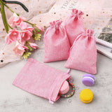 10 pc Polyester Imitation Burlap Packing Pouches Drawstring Bags, Flamingo, 13.5x9.5cm