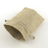 10 pc Polyester Imitation Burlap Packing Pouches Drawstring Bags, Tan, 18x13cm