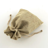 10 pc Polyester Imitation Burlap Packing Pouches Drawstring Bags, Tan, 18x13cm