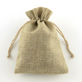 10 pc Polyester Imitation Burlap Packing Pouches Drawstring Bags, Tan, 18x13cm