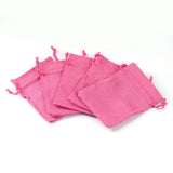 10 pc Polyester Imitation Burlap Packing Pouches Drawstring Bags, Deep Pink, 12x9cm