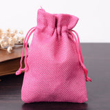 10 pc Polyester Imitation Burlap Packing Pouches Drawstring Bags, Deep Pink, 12x9cm