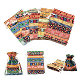 5 pc Ethnic Style Cloth Packing Pouches Drawstring Bags, Rectangle, Mixed Color, 14x10cm