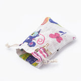 5 pc Polycotton(Polyester Cotton) Packing Pouches Drawstring Bags, with Printed Cat and Mouse, Old Lace, 14x10cm