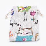 5 pc Polycotton(Polyester Cotton) Packing Pouches Drawstring Bags, with Printed Cat and Mouse, Old Lace, 14x10cm