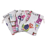 5 pc Polycotton(Polyester Cotton) Packing Pouches Drawstring Bags, with Printed Cat and Mouse, Old Lace, 14x10cm