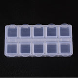 2 pcs Cuboid Plastic Bead Containers, Flip Top Bead Storage, 10 Compartments, White, 8.8x4.4x2.05cm