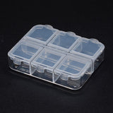 2 pcs Polypropylene Plastic Bead Containers, Flip Top Bead Storage, 6 Compartments, Rectangle, Clear, 65x55x16mm