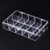 2 pcs Polystyrene Bead Storage Containers, 15 Compartments Organizer Boxes, with Hinged Lid, Rectangle, Clear, 16.8x10.5x3.4cm, compartment: 3.2x3.3cm