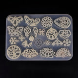 Pendant Silicone Molds, Epoxy Resin Casting Molds, For UV Resin, DIY Jewelry Craft Making, Butterfly & Tree & Flower, White, 10x14.4cm