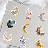 Craspire Cartoon Moon with Flower Paper Stickers Set, Waterproof Adhesive Label Stickers, for Water Bottles, Laptop, Luggage, Cup, Computer, Mobile Phone, Skateboard, Guitar Stickers, Tarot Theme, Mixed Color, 30~66x32~72x0.3mm, 50pcs/bag