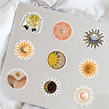 Craspire Cartoon Sun Moon Plant Paper Stickers Set, Adhesive Label Stickers, for Water Bottles, Laptop, Luggage, Cup, Computer, Mobile Phone, Skateboard, Guitar Stickers, Tarot Theme, Mixed Color, 30~73x37~72x0.3mm, 50pcs/bag