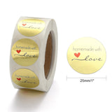 Craspire DIY Scrapbook, Decorative Adhesive Tapes, Flat Round with Word Handmade with Love, Gold, 25mm, about 500pcs/roll