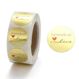 Craspire DIY Scrapbook, Decorative Adhesive Tapes, Flat Round with Word Handmade with Love, Gold, 25mm, about 500pcs/roll