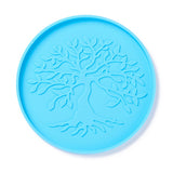 DIY Cup Mat Silicone Molds, Resin Casting Molds, For UV Resin, Epoxy Resin Jewelry Making, Flat Round with Tree of Life, Light Sky Blue, 110x7mm, Inner Diameter: 106mm