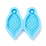 DIY Pendant Silicone Molds, for Earring Making, Resin Casting Molds, For UV Resin, Epoxy Resin Jewelry Making, Leaf, Sky Blue, 40x45x5mm, Hole: 3mm, Inner Diameter: 34x16mm