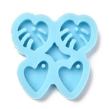 Pendant Silicone Molds, Resin Casting Molds, For UV Resin, Epoxy Resin Jewelry Making, Leaf & Heart, Dark Cyan, 44.5x45x7mm