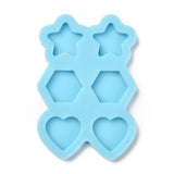 Pendant Silicone Molds, Resin Casting Molds, For UV Resin, Epoxy Resin Jewelry Making, Star & Hexagon & Heart, Dark Cyan, 62x41.5x7mm