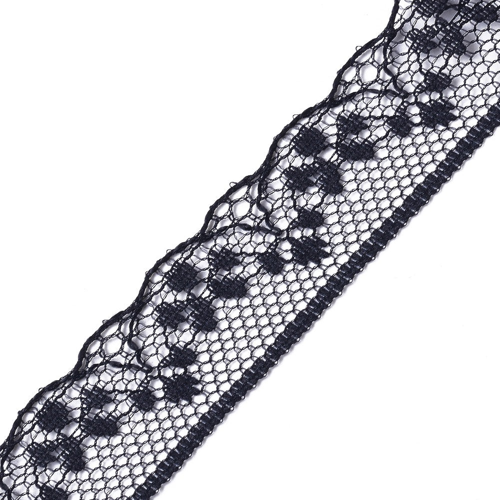 Stretch Lace Ribbon Trim, Floral Black Lace Fabric by The Yard, Elastic Lace Ribbon Trim for Crafts Decorating (Black 1inch 20Yards)